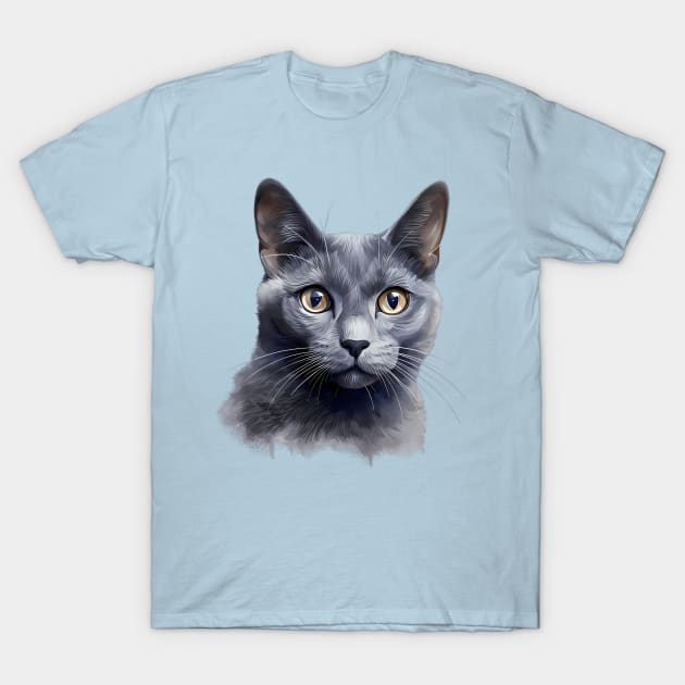 Russian Blue Cat portrait T-Shirt by VelvetEasel